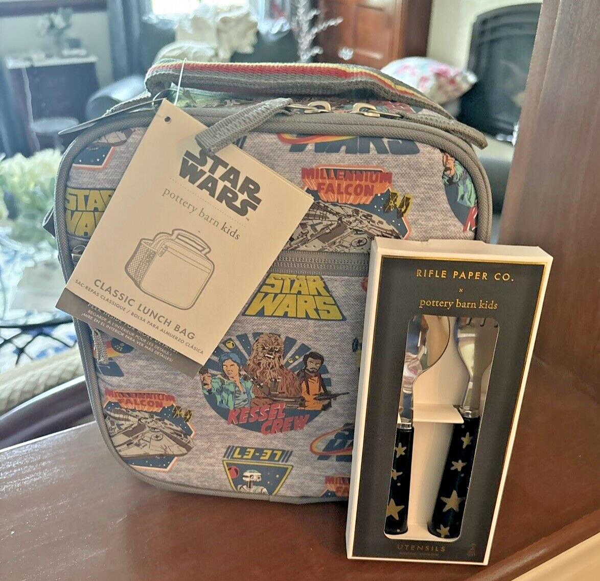 School Pottery Barn LUNCH BOX BAG Utensil Set Disney STAR WARS Solo jedi grogu ,