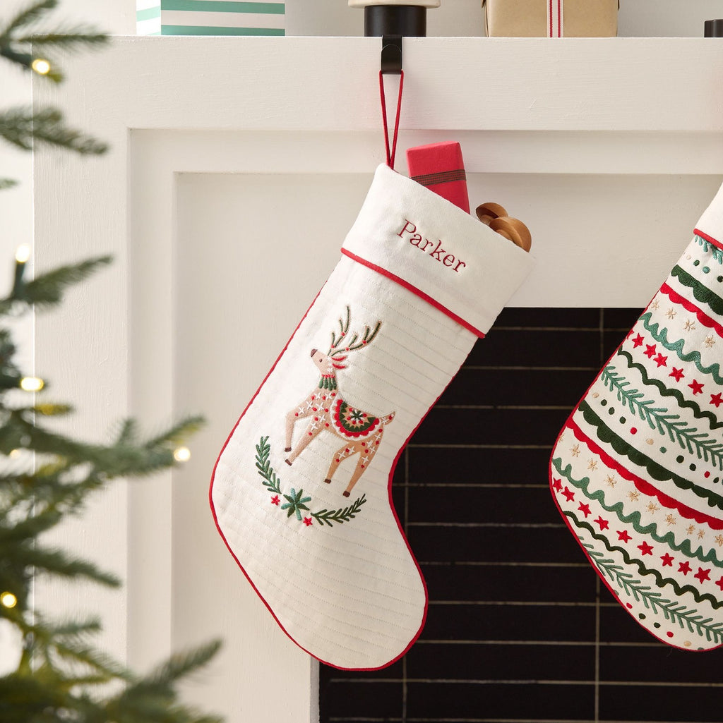 Pottery Barn Holiday Christmas stocking Reindeer Deer Scandi Party gift kid NEW