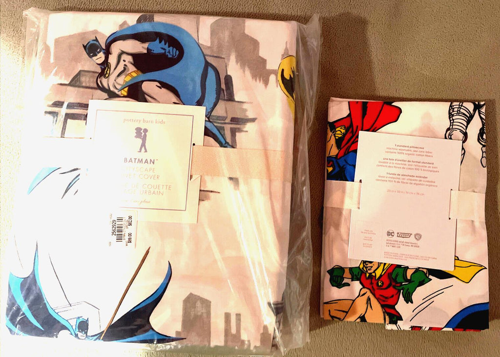 Disney Pottery barn Batman Flash hero DUVET Pillowcase Superman birthday party [