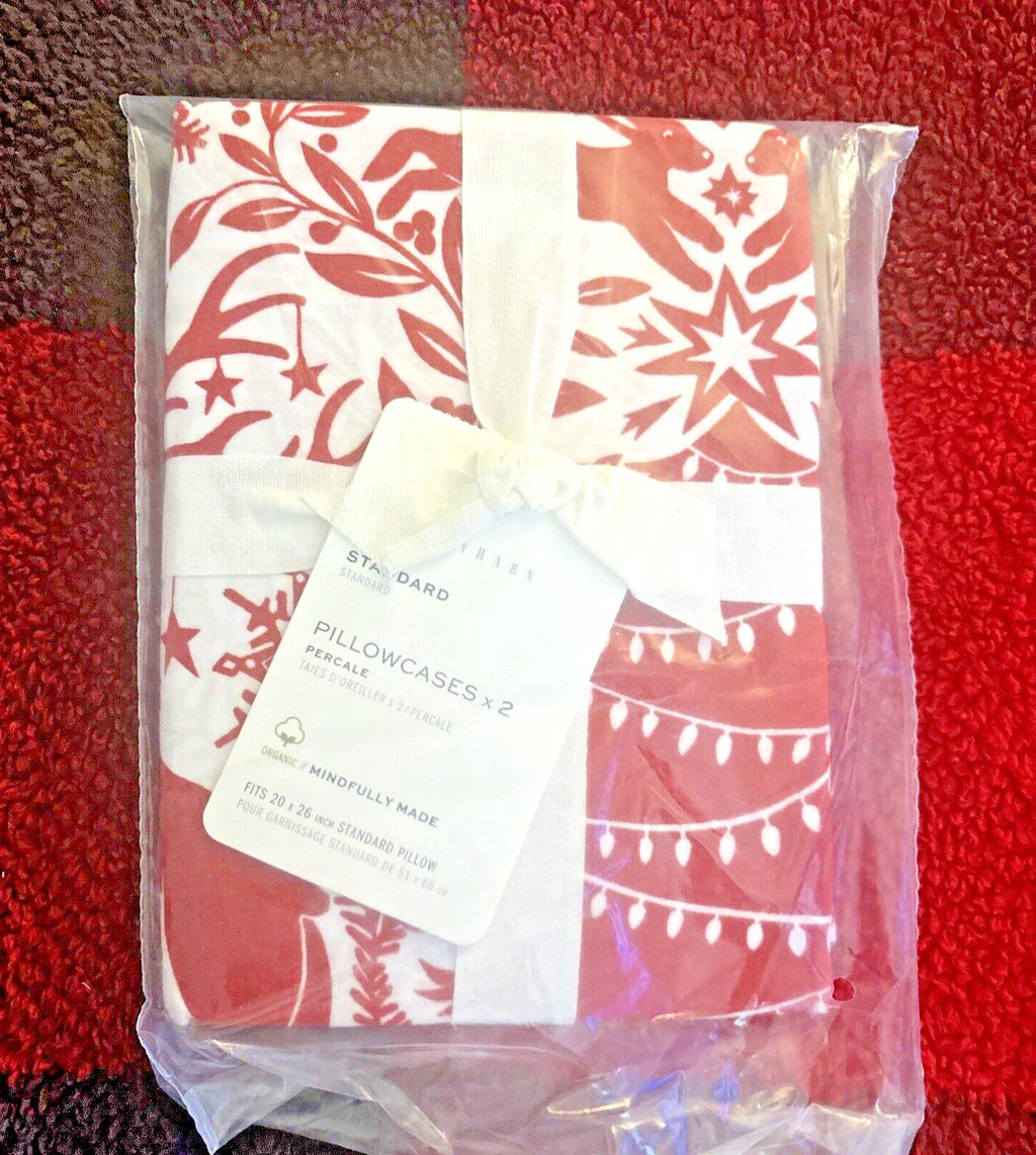 Pottery barn holiday Christmas deer red art vintage party gift Pillowcase y