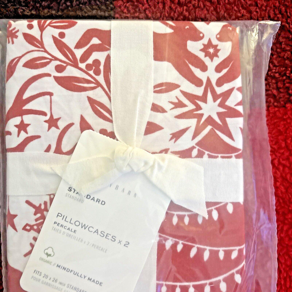 Pottery barn holiday Christmas deer red art vintage party gift Pillowcase y