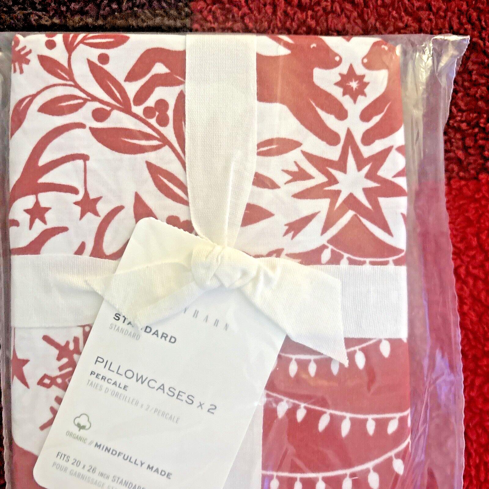 Pottery barn holiday Christmas deer red art vintage party gift Pillowcase y
