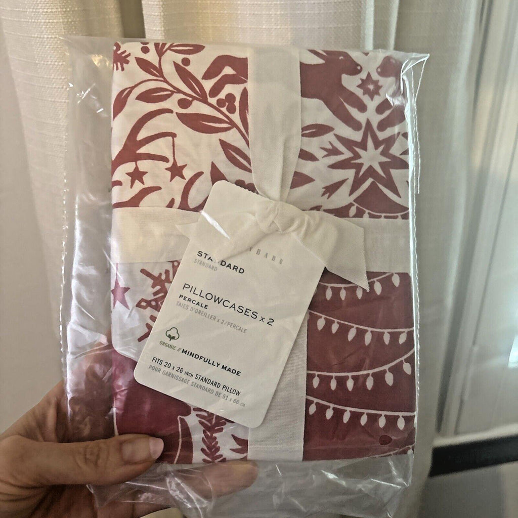Pottery barn holiday Christmas deer red art vintage party gift Pillowcase y
