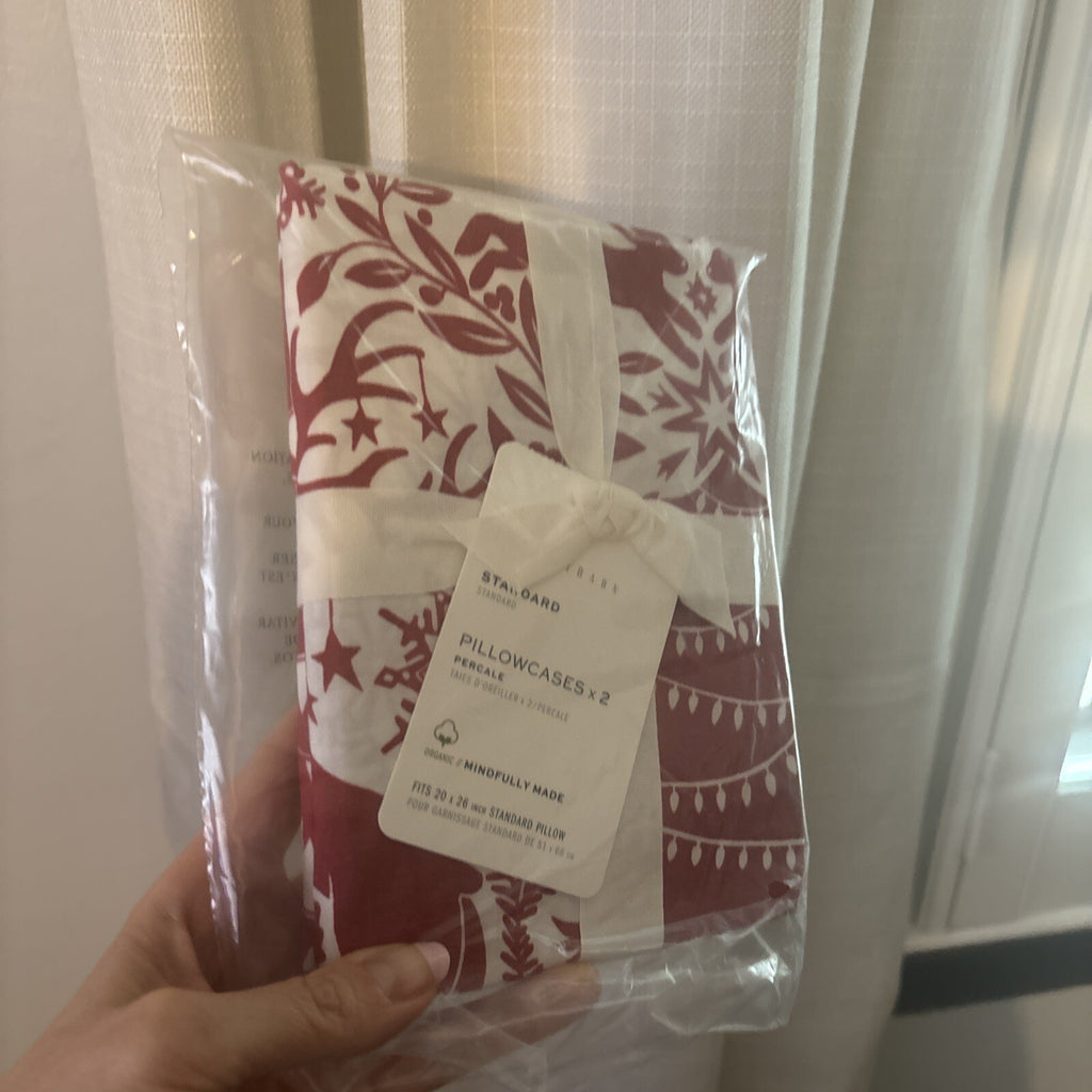 Pottery barn holiday Christmas deer red art vintage party gift Pillowcase y