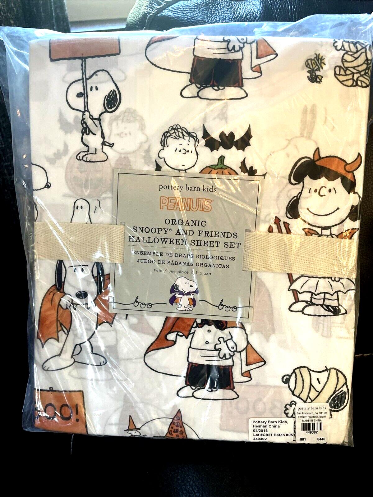 Snoopy Pottery Barn Peanuts HALLOWEEN TWIN Sheet set Holiday school dog kid [