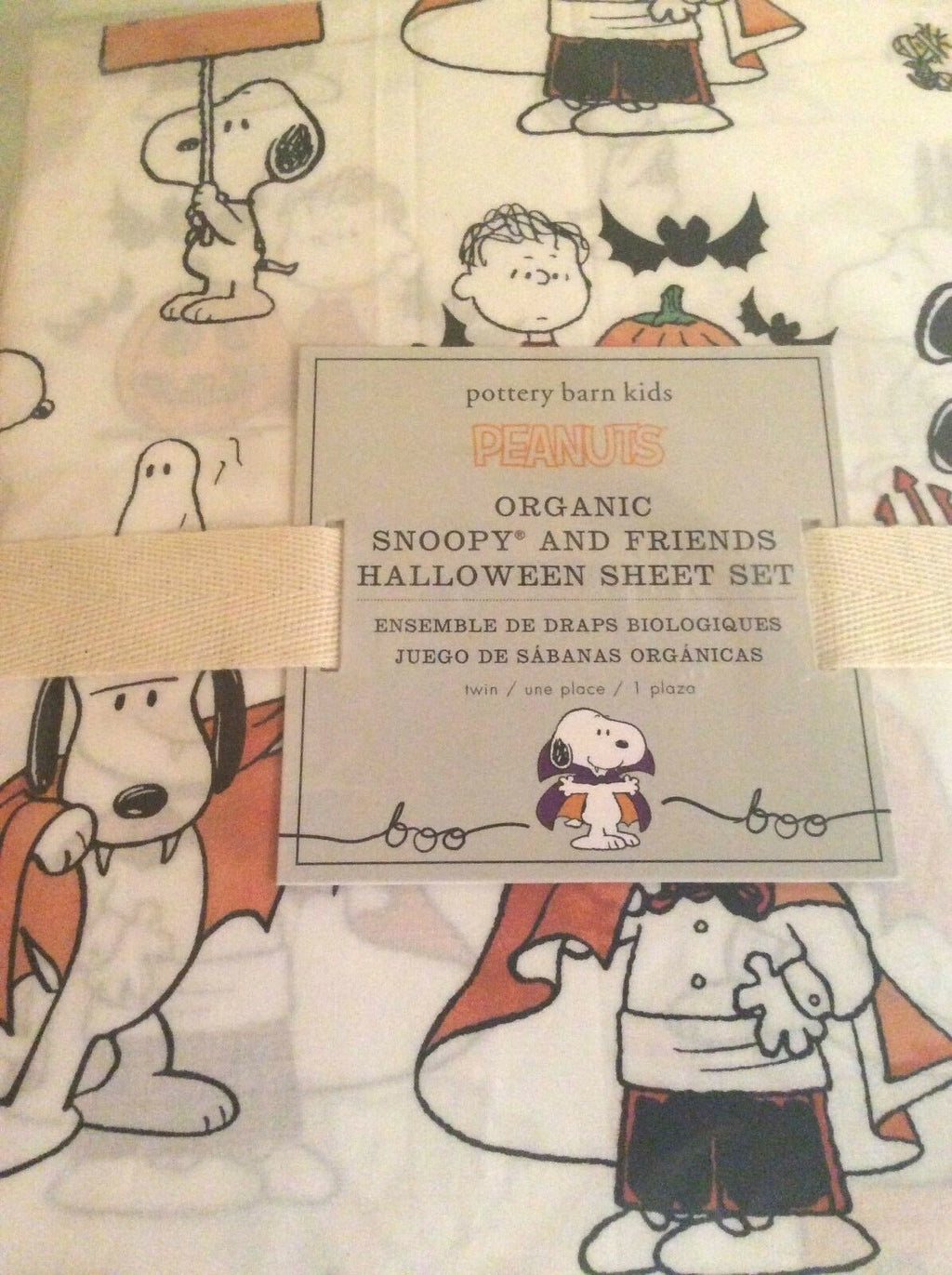 Snoopy Pottery Barn Peanuts HALLOWEEN TWIN Sheet set Holiday school dog kid [