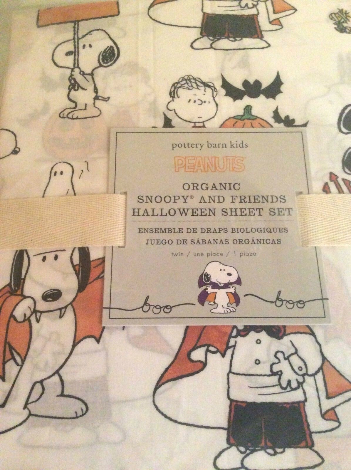 Snoopy Pottery Barn Peanuts HALLOWEEN TWIN Sheet set Holiday school dog kid [