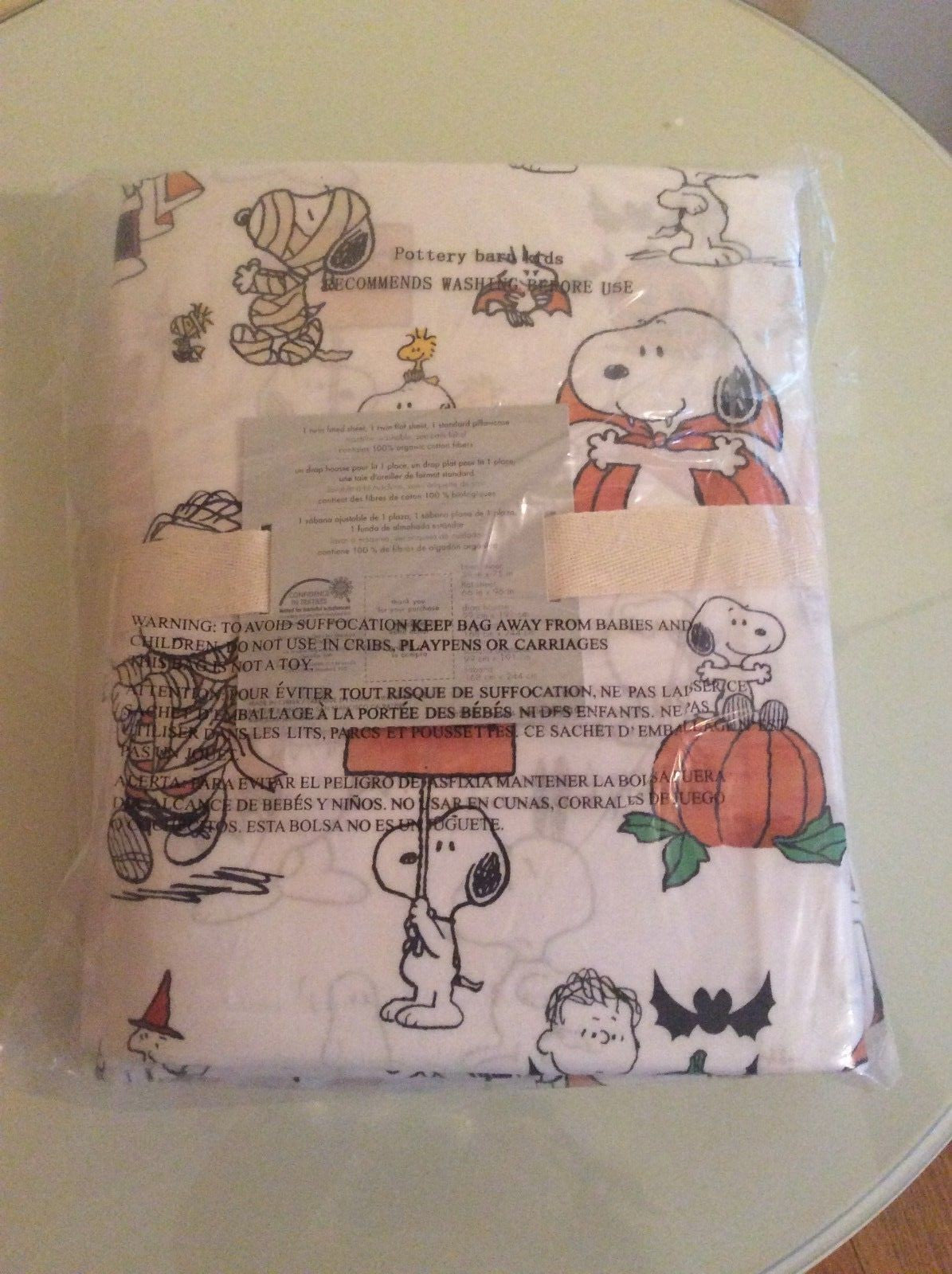 Snoopy Pottery Barn Peanuts HALLOWEEN TWIN Sheet set Holiday school dog kid [