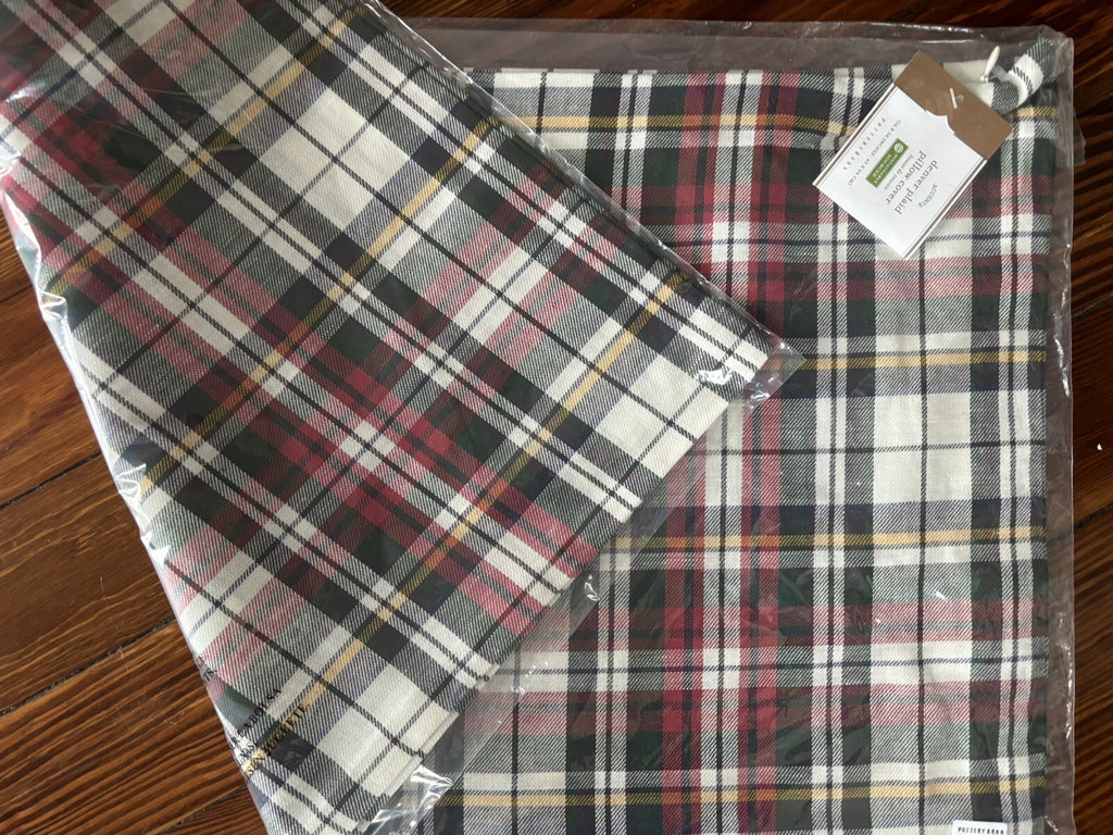 Pottery Barn Disney Plaid Pillow cover Sham Holiday Christmas party gift '