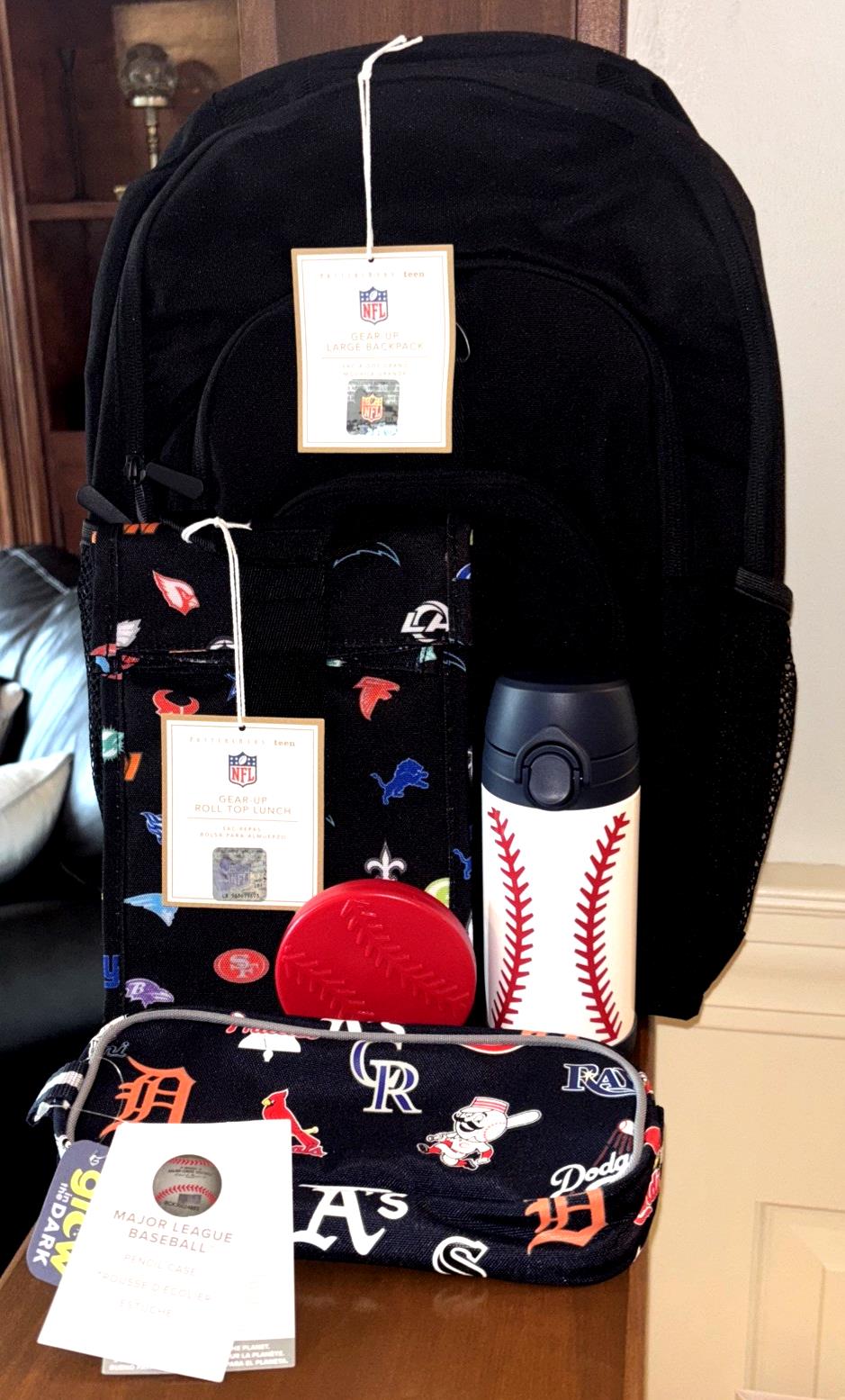 Pottery Barn School LARGE BACKPACK LUNCH WATER Football Baseball sports BAG NFL