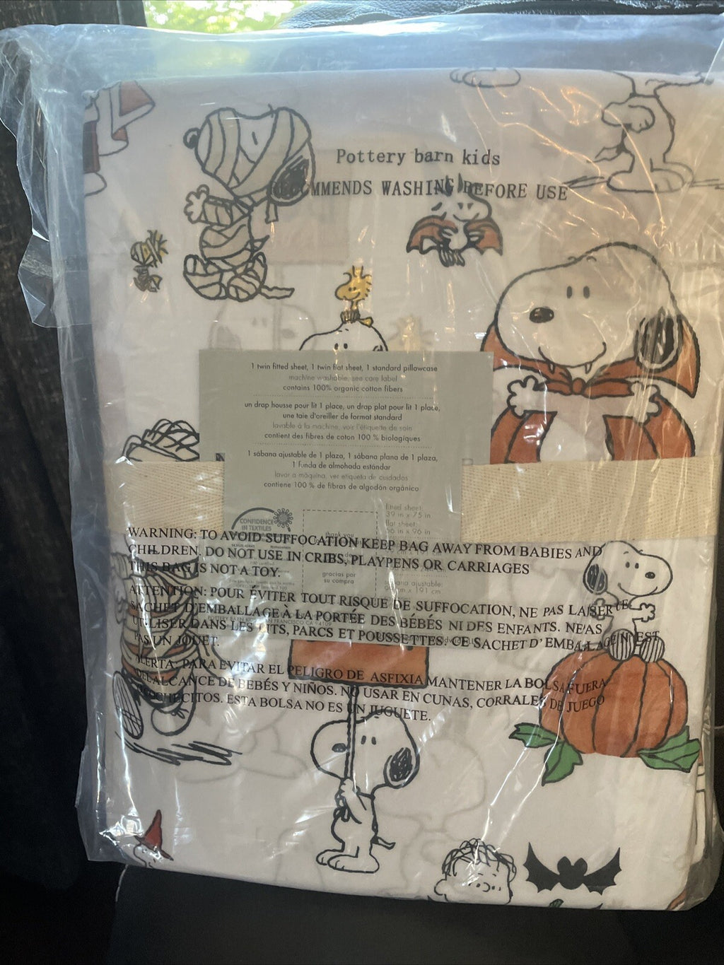Snoopy Pottery Barn Peanuts HALLOWEEN TWIN Sheet set Holiday school dog kid [