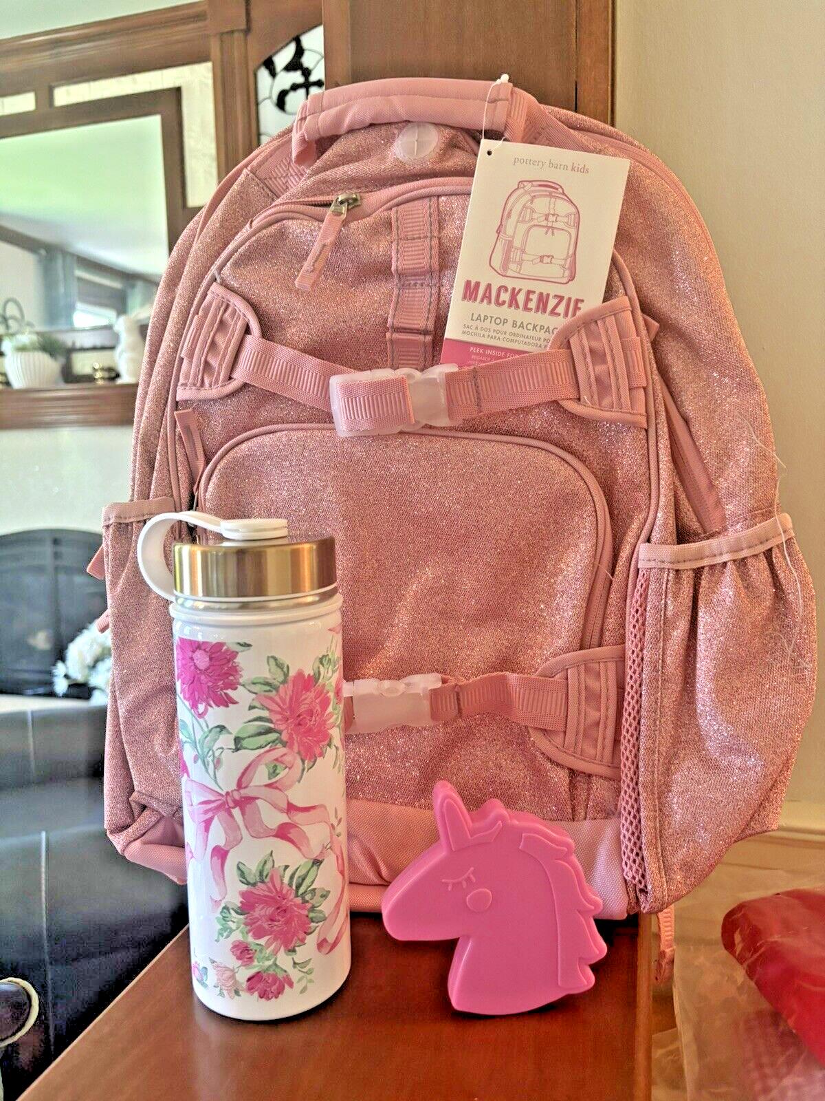 School Pottery barn kids LARGE BACKPACK LUNCH WATER Glitter Floral Bag Travel .