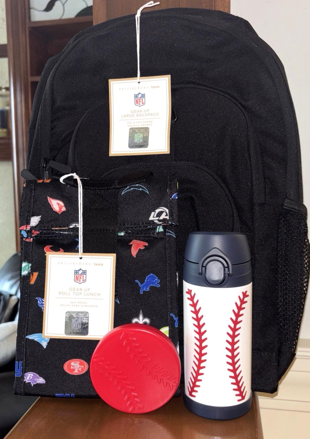 Pottery Barn School LARGE BACKPACK LUNCH WATER Football Baseball sports BAG NFL