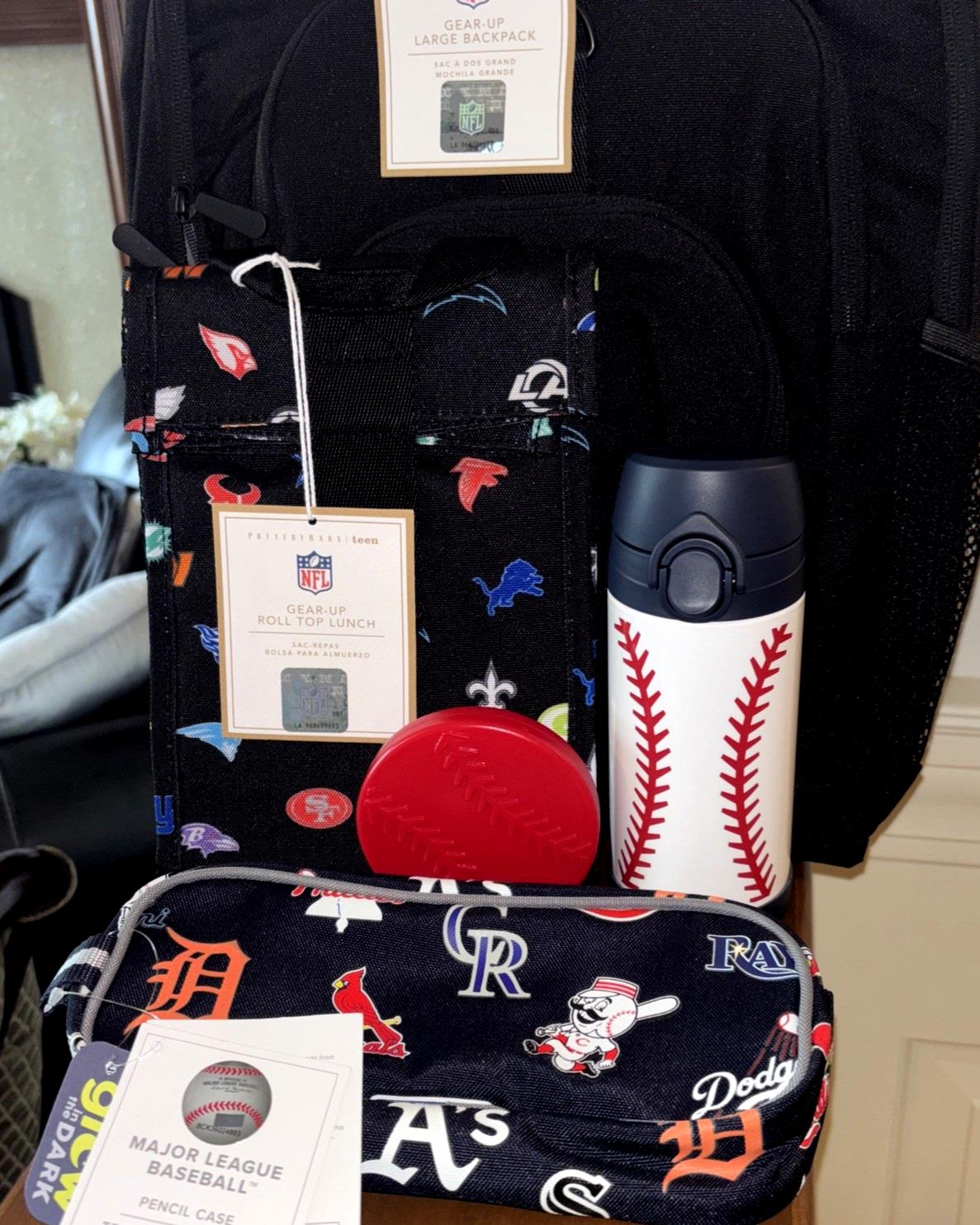 Pottery Barn School LARGE BACKPACK LUNCH WATER Football Baseball sports BAG NFL