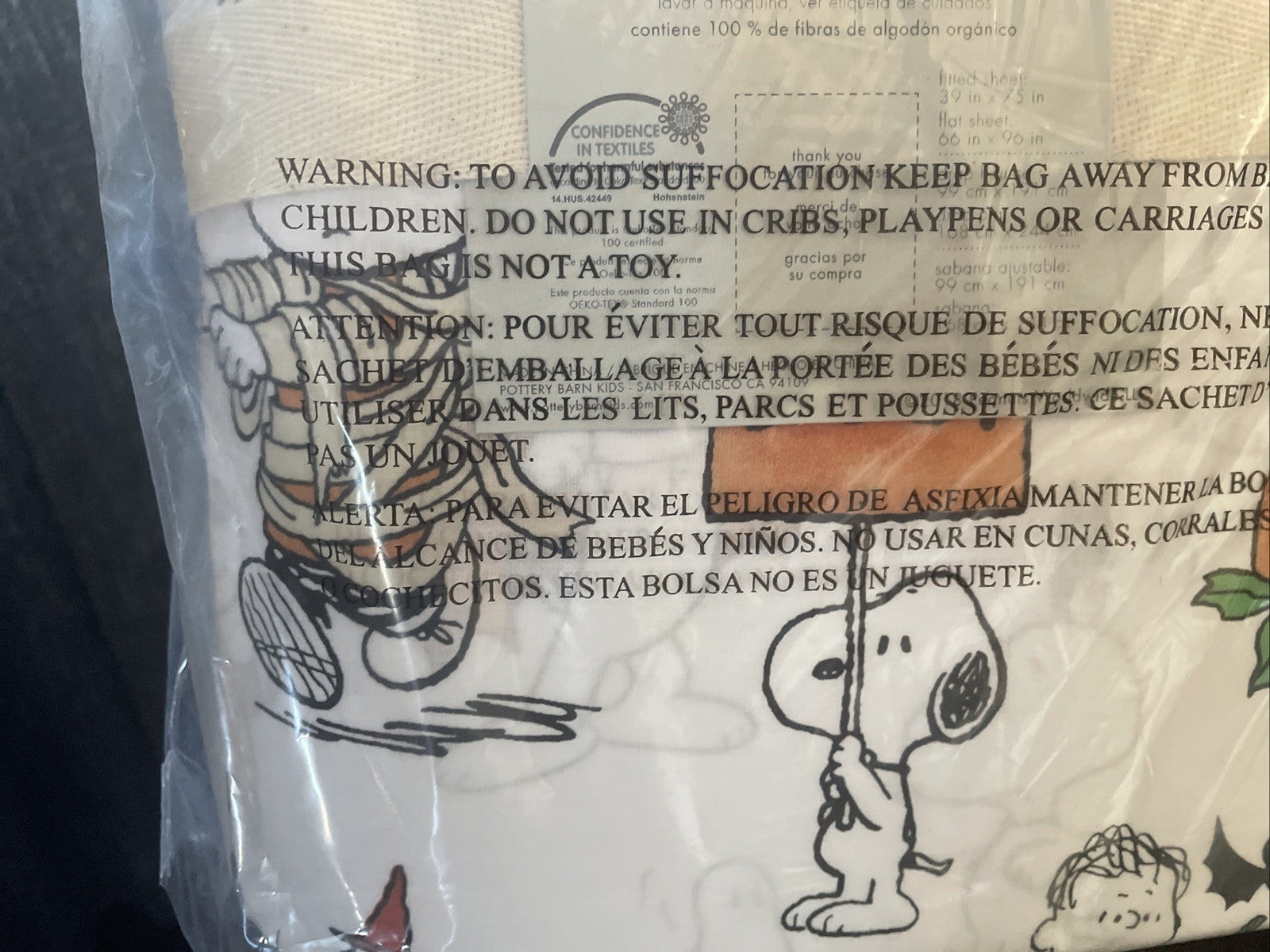 Snoopy Pottery Barn Peanuts HALLOWEEN TWIN Sheet set Holiday school dog kid [