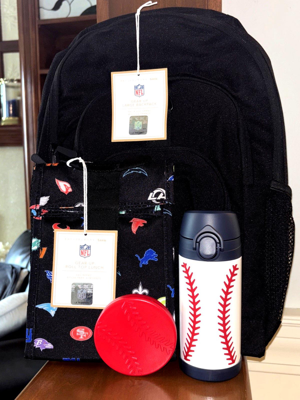 Pottery Barn School LARGE BACKPACK LUNCH WATER Football Baseball sports BAG NFL