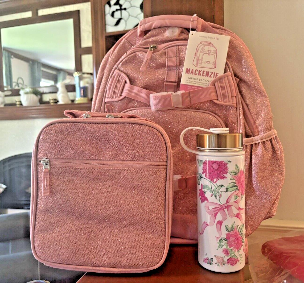 School Pottery barn kids LARGE BACKPACK LUNCH WATER Glitter Floral Bag Travel .