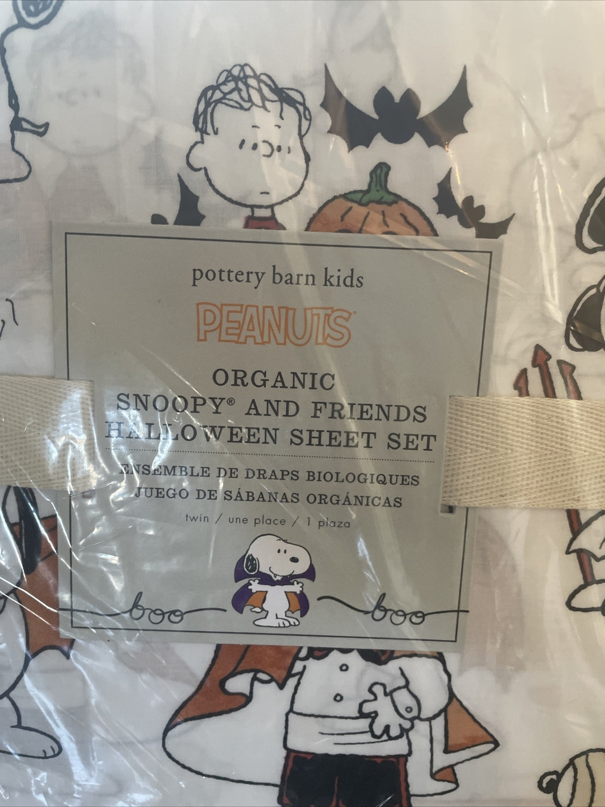 Snoopy Pottery Barn Peanuts HALLOWEEN TWIN Sheet set Holiday school dog kid [