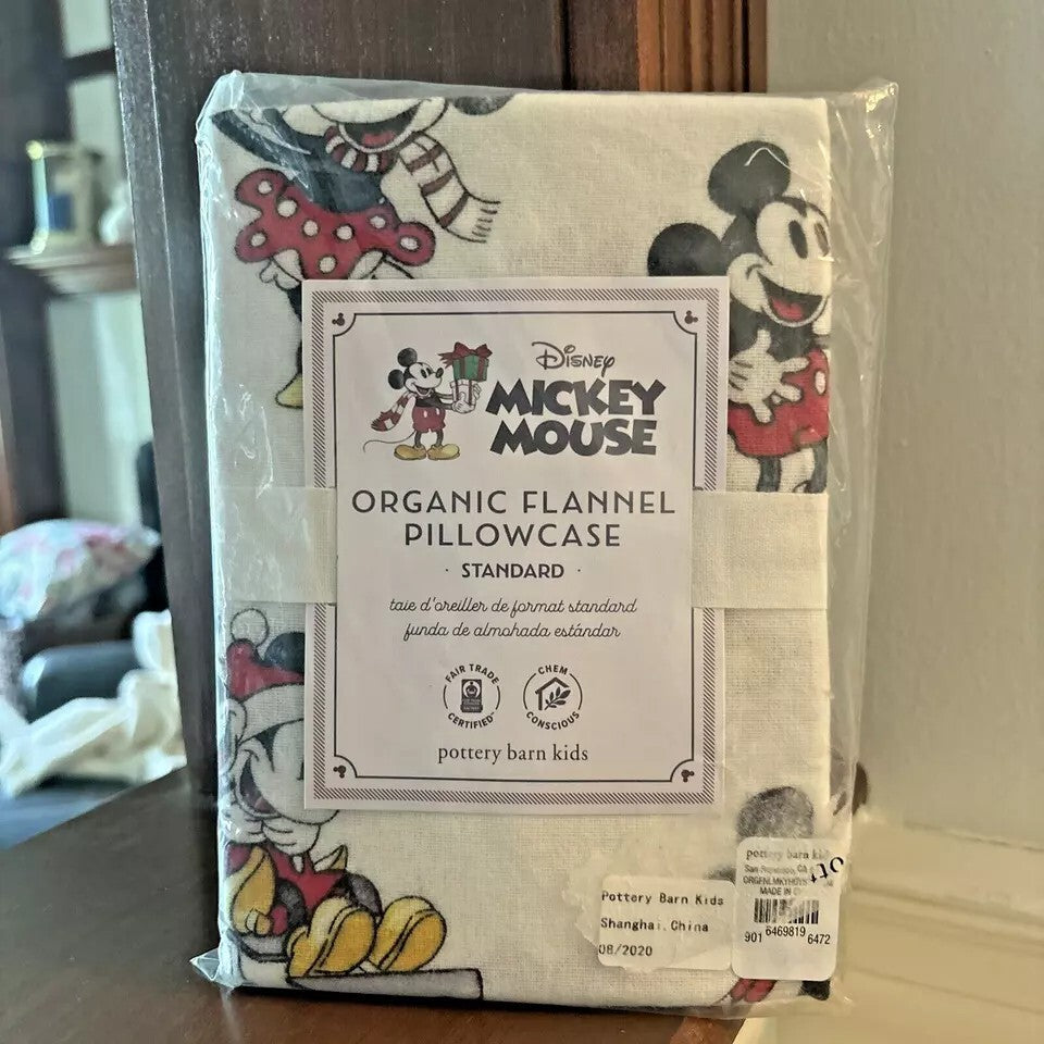 Pottery Barn Disney Mickey Minnie Mouse PILLOWcase holiday Christmas party kid y