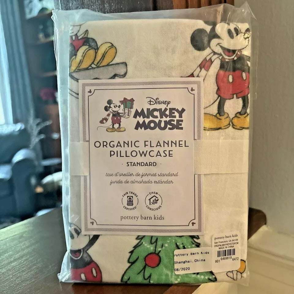 Pottery Barn Disney Mickey Minnie Mouse PILLOWcase holiday Christmas party kid y