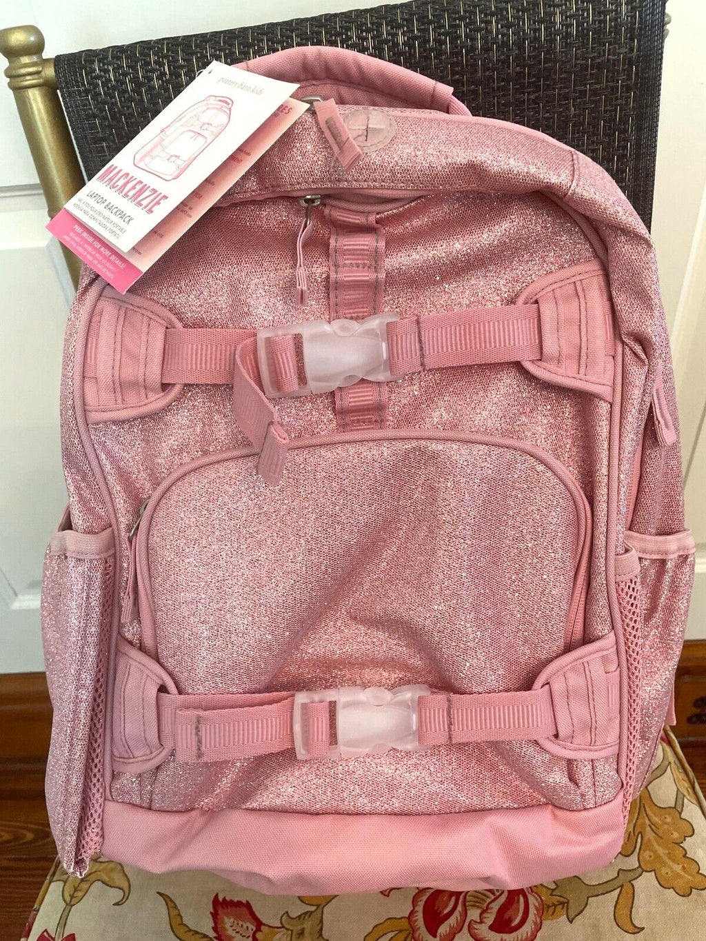School Pottery barn kids LARGE BACKPACK LUNCH WATER Glitter Floral Bag Travel .