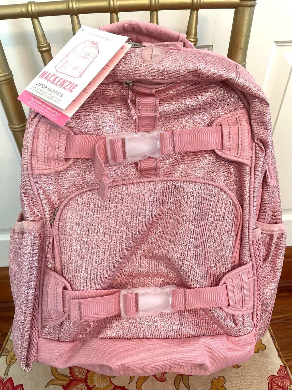 School Pottery barn kids LARGE BACKPACK LUNCH WATER Glitter Floral Bag Travel .