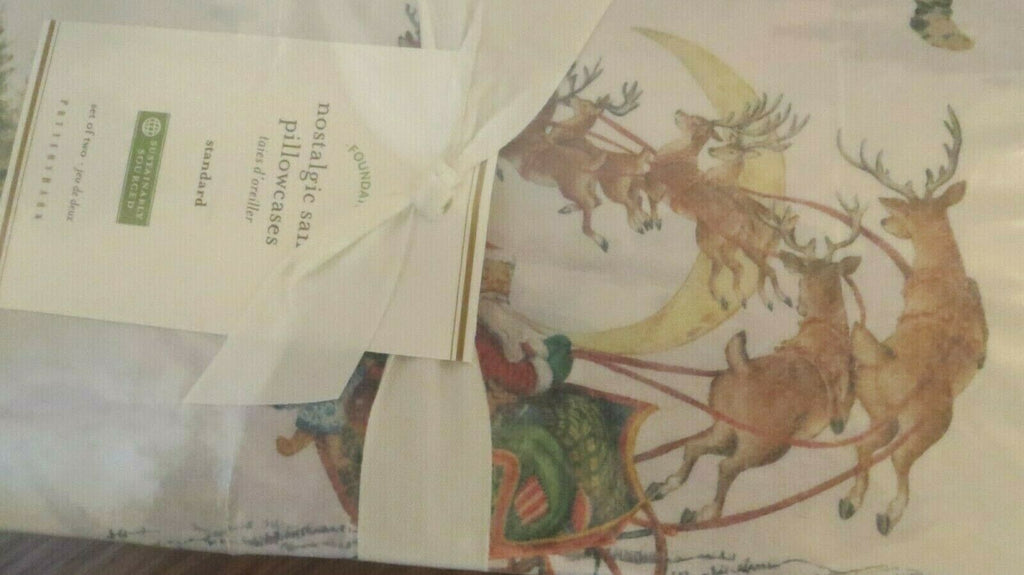 Pottery Barn Holiday Christmas Santa Nostalgic pillowcase Rudolph Kids Set 2 1