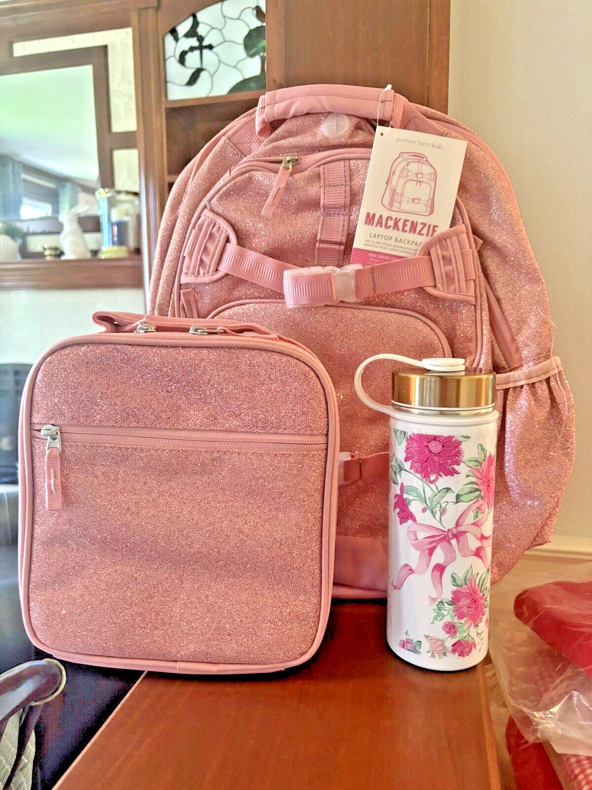 School Pottery barn kids LARGE BACKPACK LUNCH WATER Glitter Floral Bag Travel .