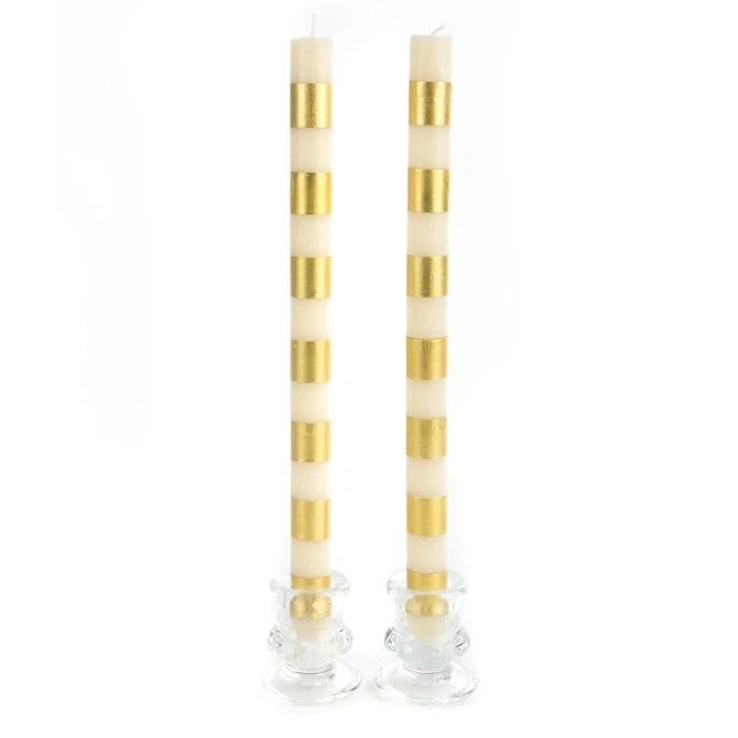 MacKenzie Childs Gold Dinner Candle holiday party Holiday guest 12" Taper SET 2