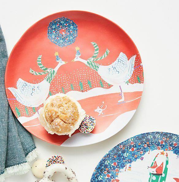 Anthropology Plate Disney holiday Christmas tree party gift SET 2 school kid 1