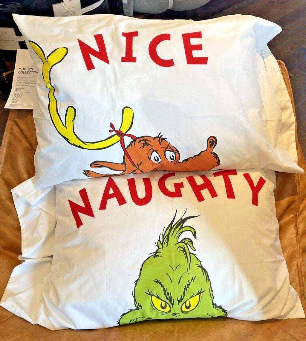 Disney Pottery Barn Grinch holiday Gift Seuss dog Christmas SET 2 Pillowcase '