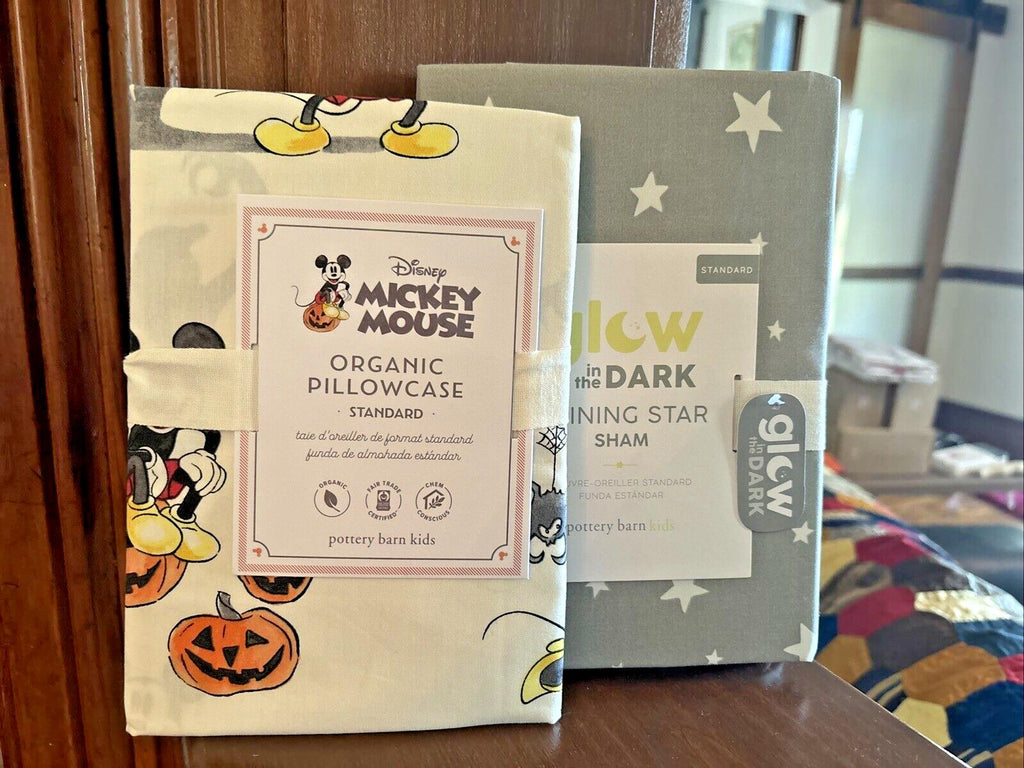 Disney Mickey Mouse Snoopy Pottery Barn Pillowcase + Star Sham Halloween party "