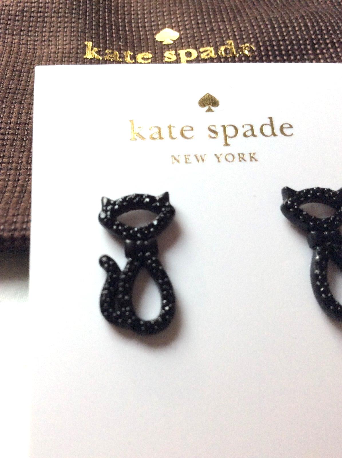 Kate Spade JAZZ PAVE black CAT STUD earrings crystal holiday Disney Halloween -