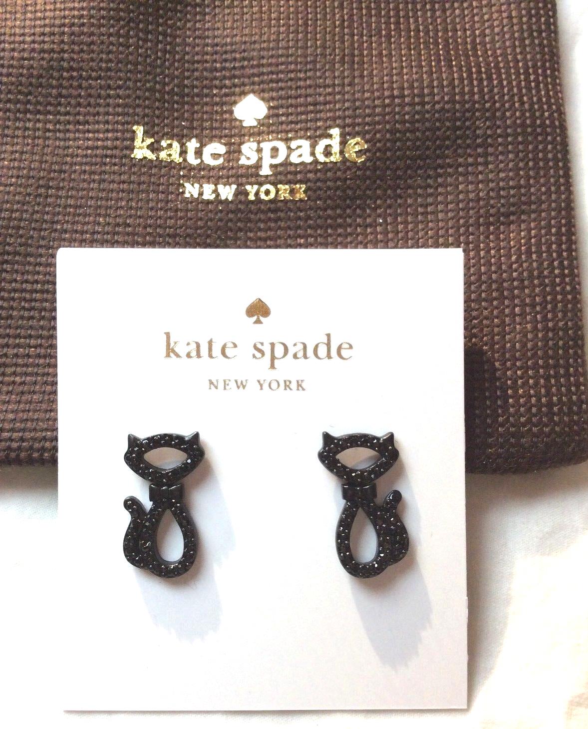 Kate Spade JAZZ PAVE black CAT STUD earrings crystal holiday Disney Halloween -