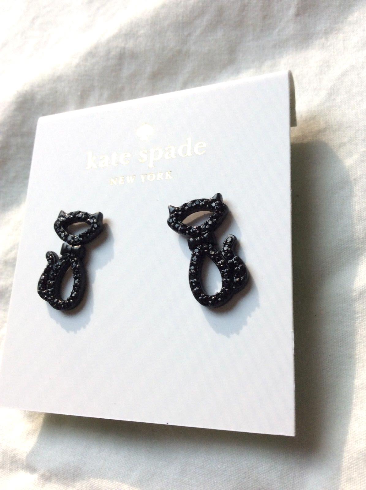 Kate Spade JAZZ PAVE black CAT STUD earrings crystal holiday Disney Halloween -