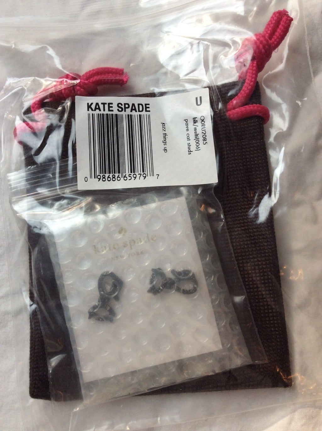 Kate Spade JAZZ PAVE black CAT STUD earrings crystal holiday Disney Halloween -