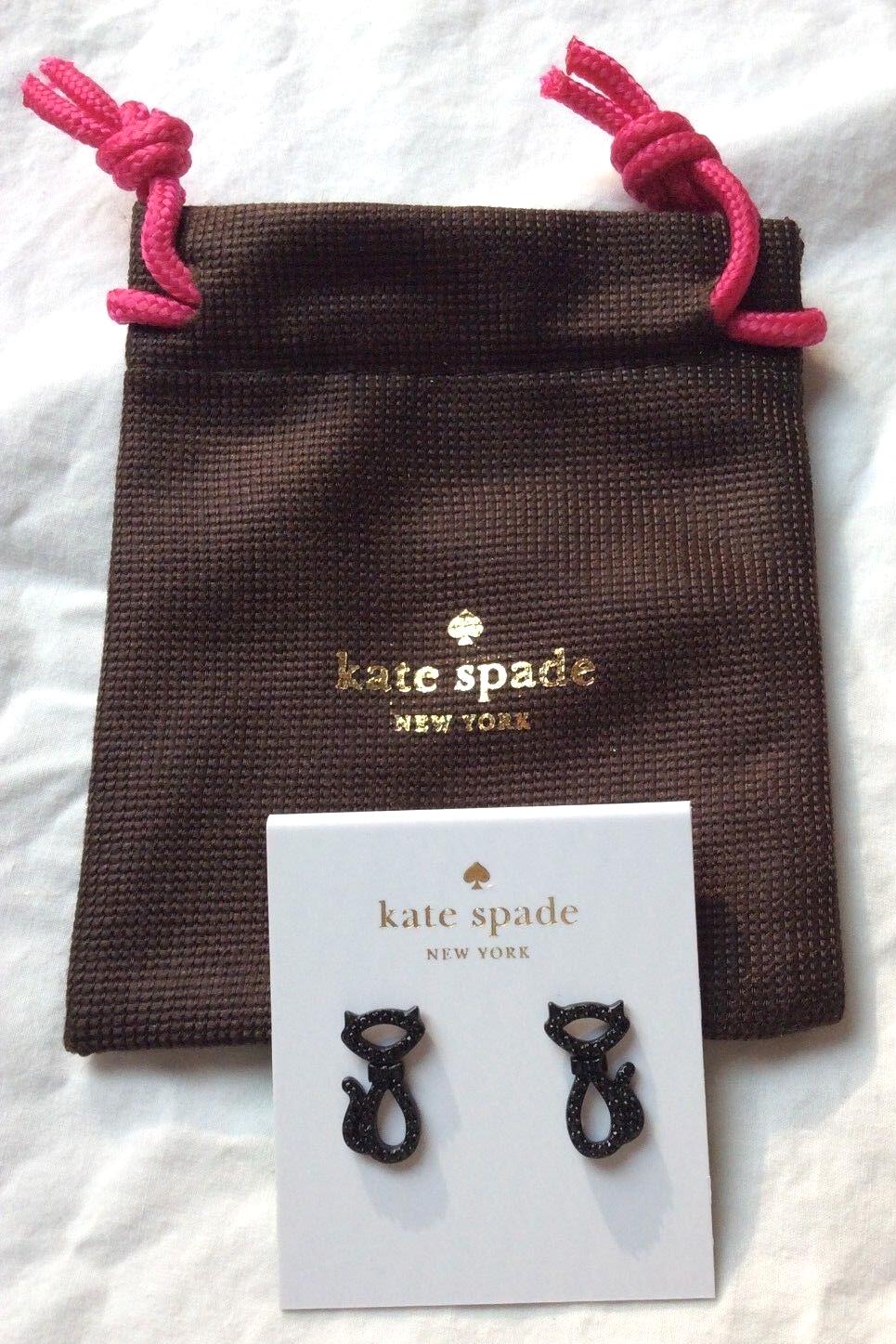 Kate Spade JAZZ PAVE black CAT STUD earrings crystal holiday Disney Halloween -