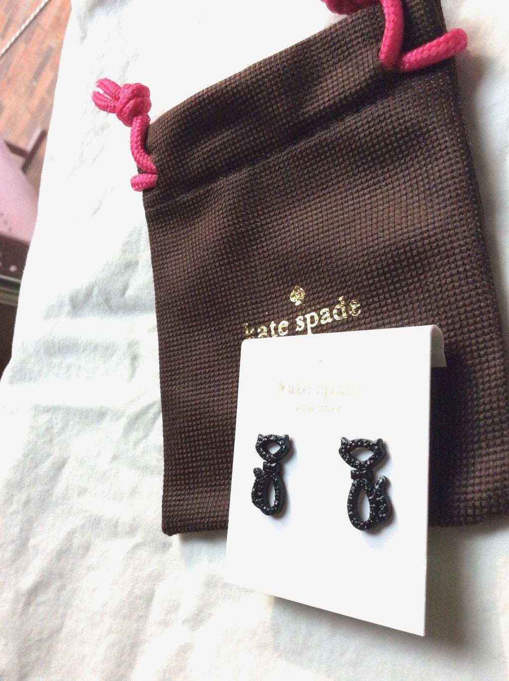 Kate Spade JAZZ PAVE black CAT STUD earrings crystal holiday Disney Halloween -