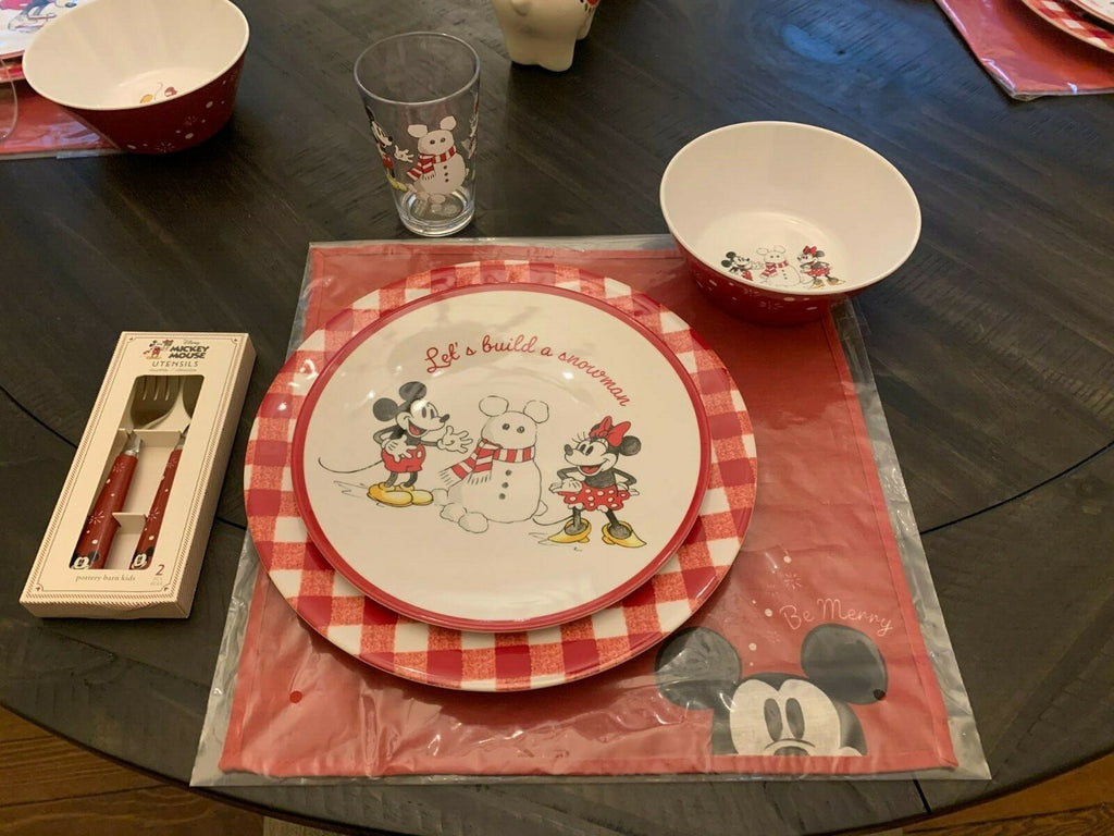 Pottery Barn Mickey Mouse Holiday Christmas Dinner Plate party Snowman Disney