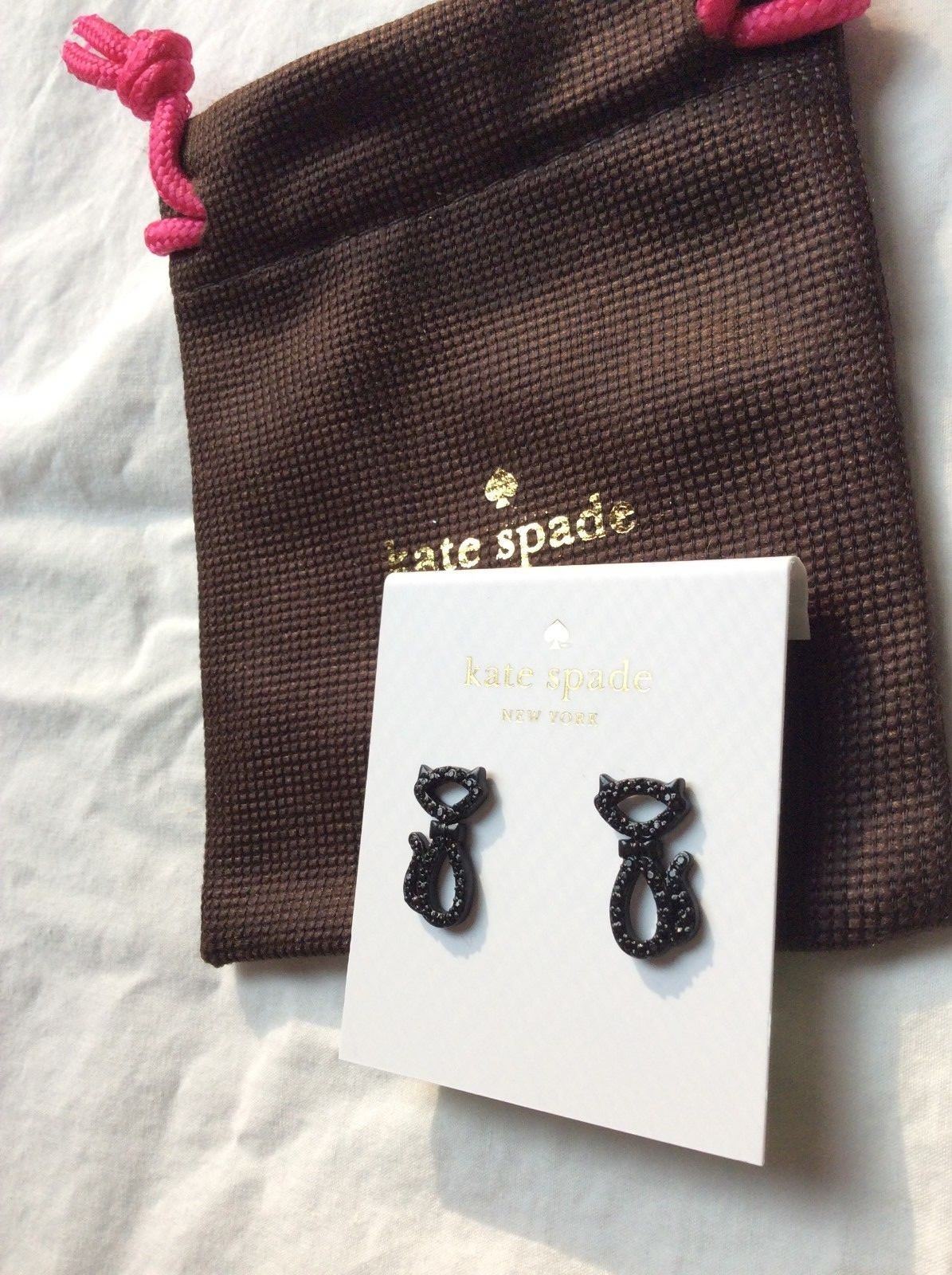 Kate Spade JAZZ PAVE black CAT STUD earrings crystal holiday Disney Halloween -