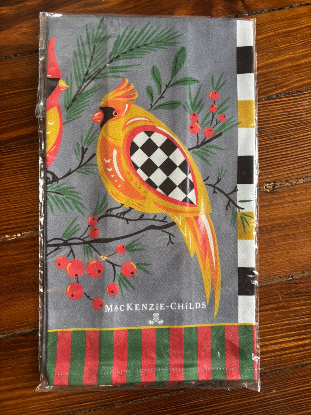 Mackenzie Childs Thanksgiving holiday Christmas hand towel plaid party bird =