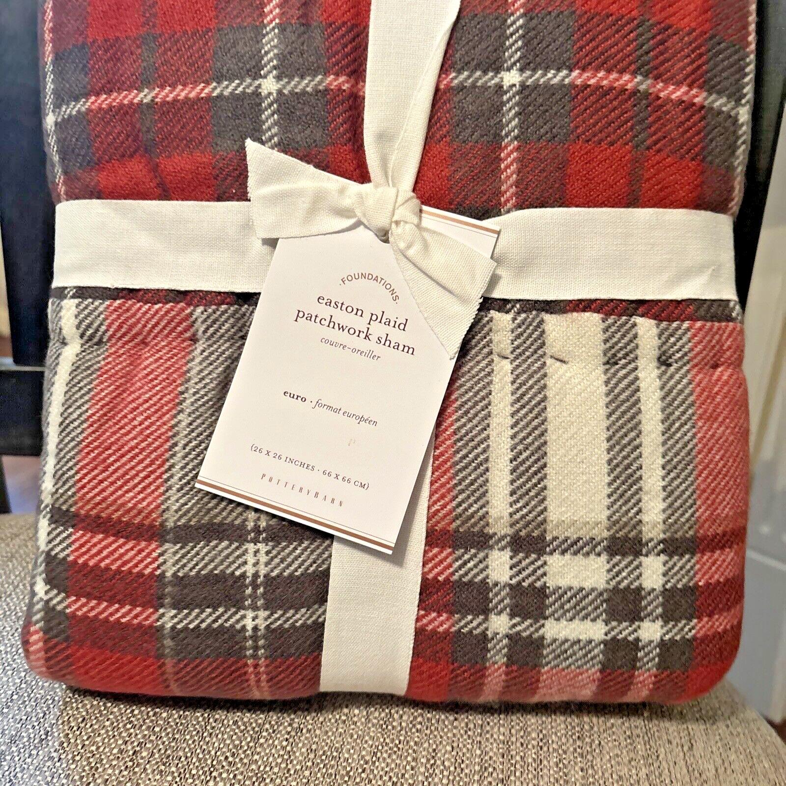 Pottery Barn Plaid Pillow SHAM holiday PATCH Christmas Lodge Gingham red white r