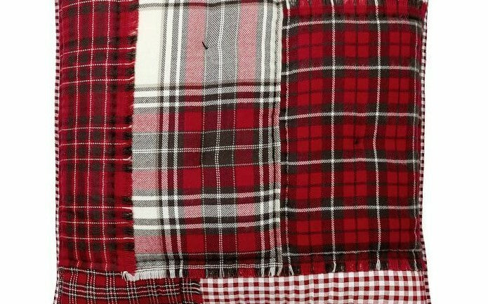 Pottery Barn Plaid Pillow SHAM holiday PATCH Christmas Lodge Gingham red white r