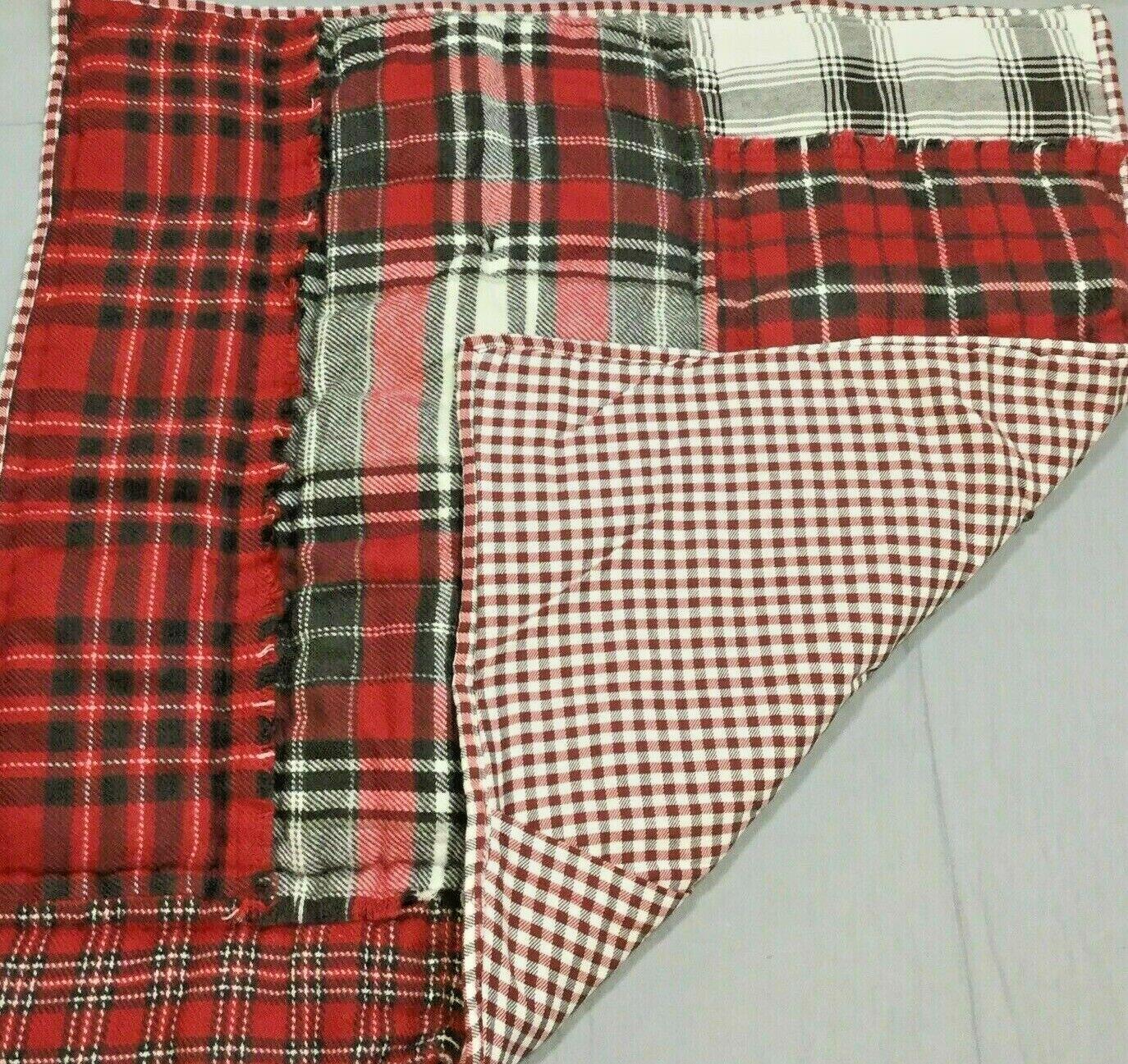Pottery Barn Plaid Pillow SHAM holiday PATCH Christmas Lodge Gingham red white r