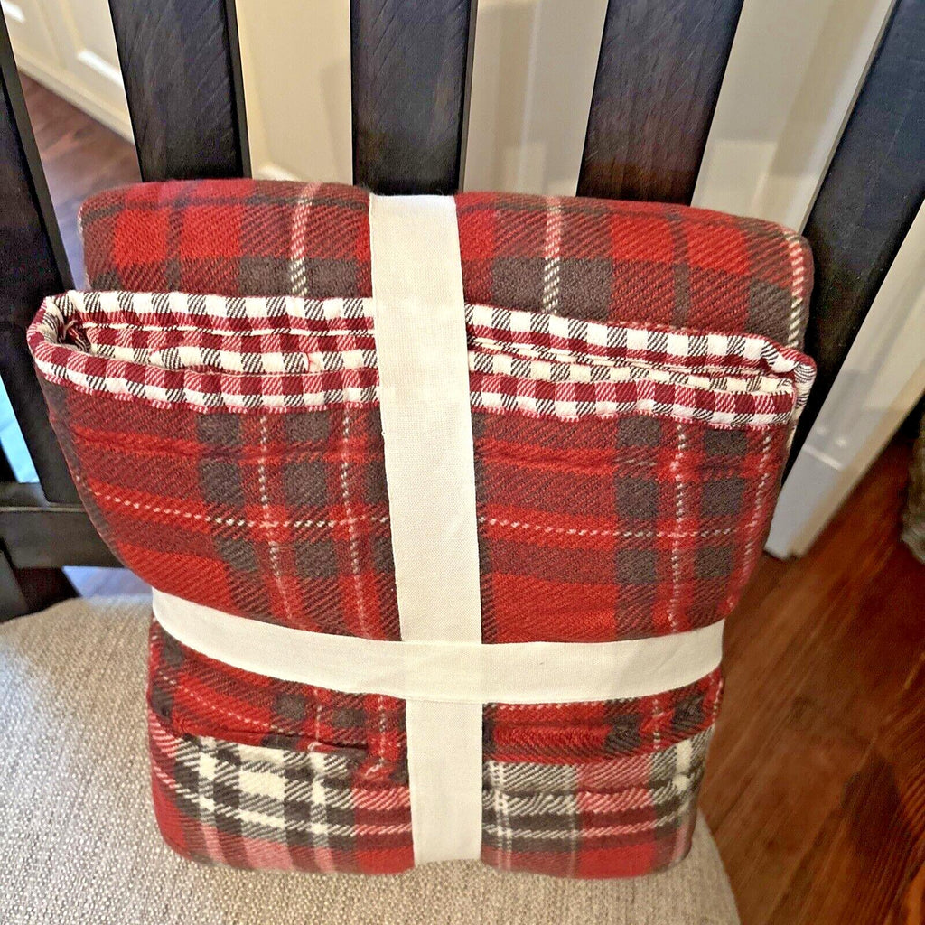 Pottery Barn Plaid Pillow SHAM holiday PATCH Christmas Lodge Gingham red white r