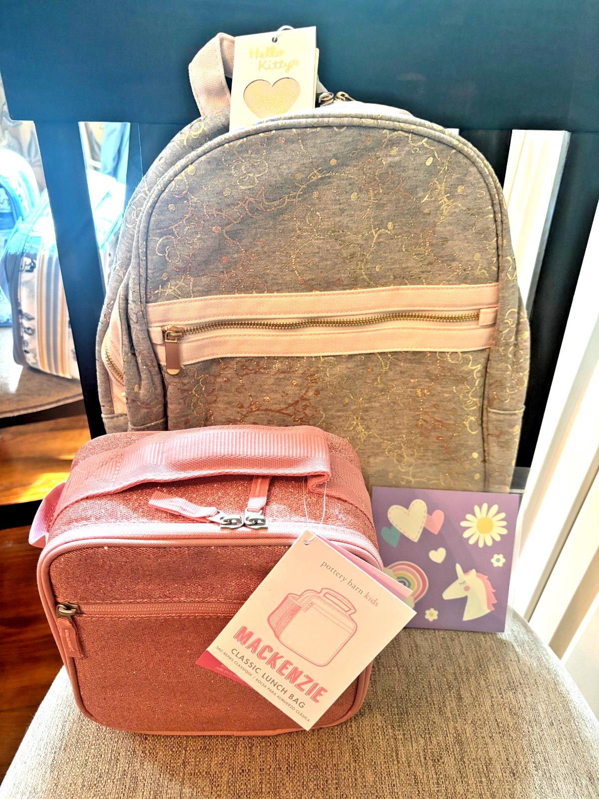 Pottery Barn Kid School Disney Hello Kitty BACKPACK LUNCH WATER Travel bag set .