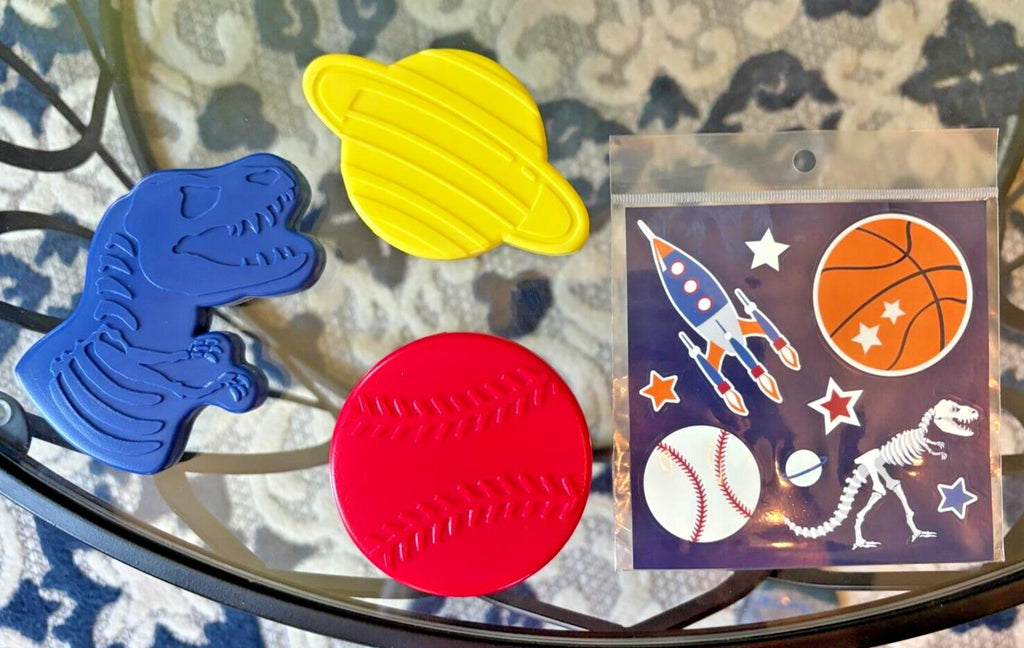 School Pottery Barn Disney Space Baseball Dinosaur boy Sticker Set 3 + ICE ??h