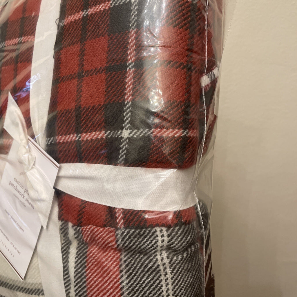 Pottery Barn Plaid Pillow SHAM holiday PATCH Christmas Lodge Gingham red white r