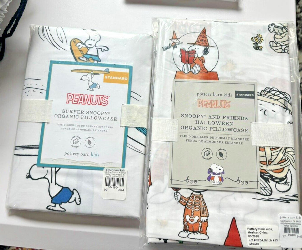 Pottery barn Holiday Snoopy peanuts Pillowcase Halloween school kid gift SET 2y