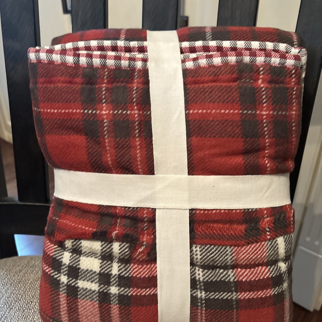 Pottery Barn Plaid Pillow SHAM holiday PATCH Christmas Lodge Gingham red white r